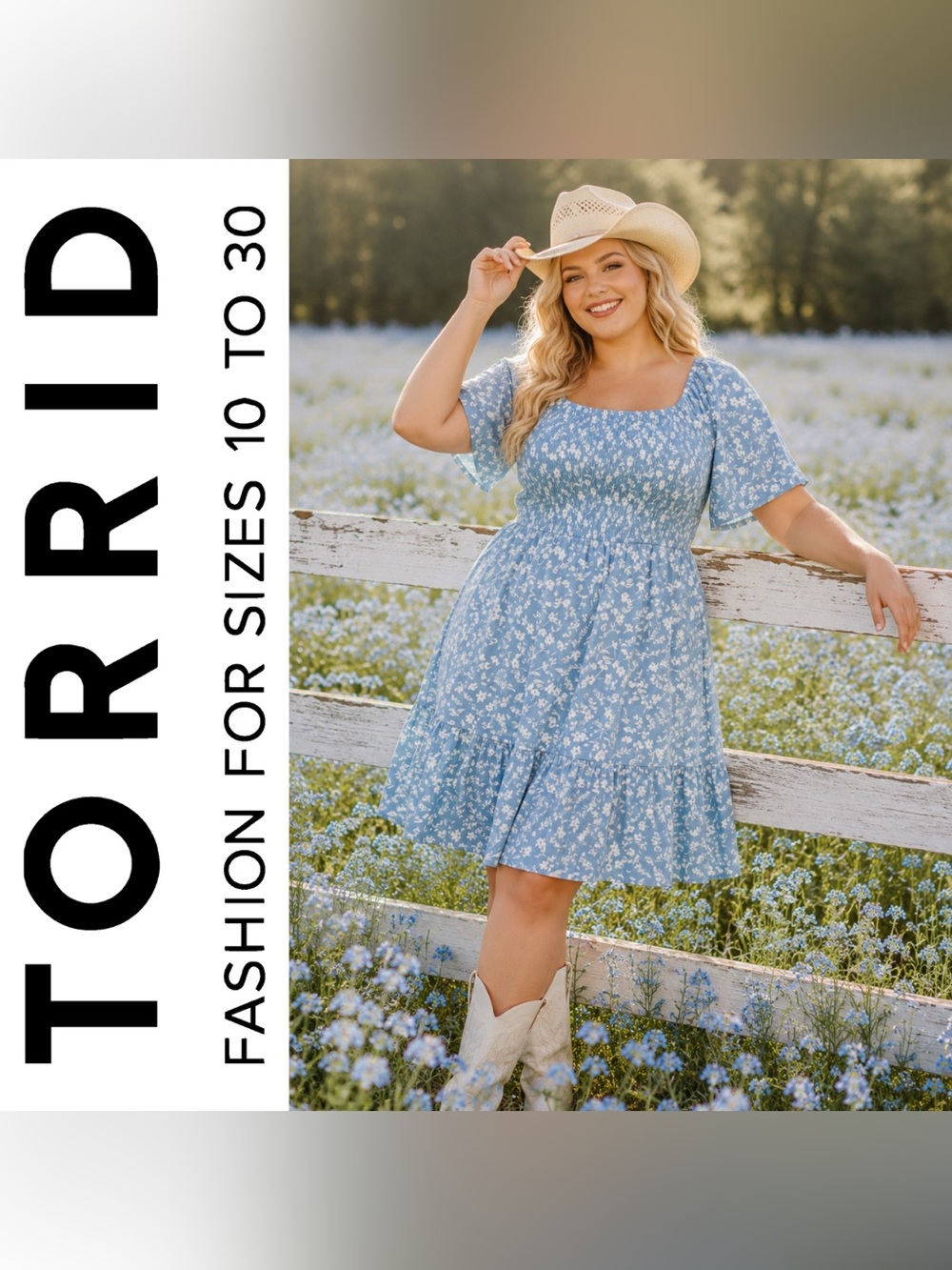 Torrid Blue Cotton Floral Smocked Bodice Mini Flutter Sleeve Dress, Large, NWT!